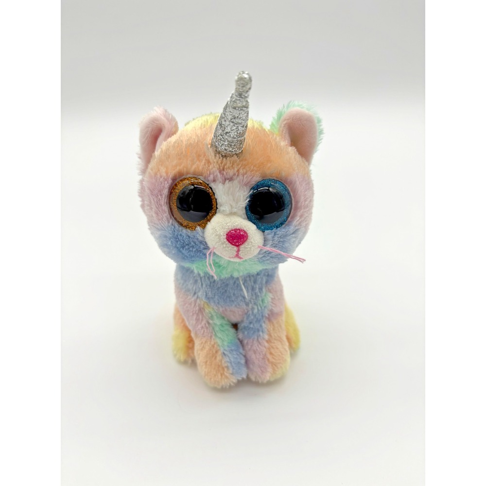 Ty Beanie Boos-Heather the Unicorn Cat 6" Plush No Hang Tag Blue Gold Eyes
